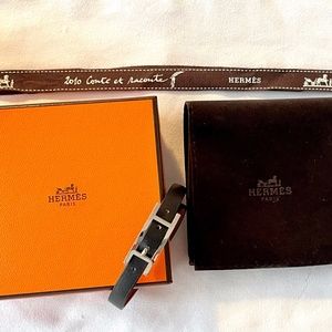 HERMÈS Behapi Single Tour Leather Bracelet Black